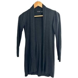 AVA Cardigan Duster‎ Black Ribbed Open Front  Small Classic Goth Layering